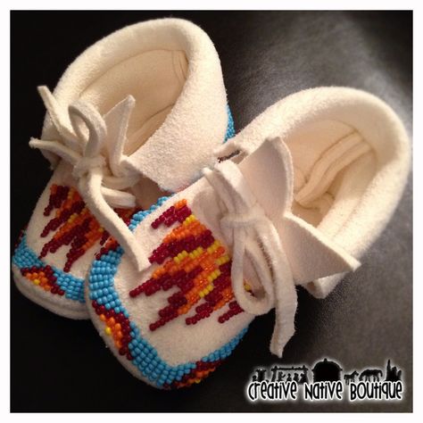 How to Make a Jingle Dress | Creative Native Boutique: Newborn Moccasins Beaded Baby Moccasins, Moccasins Pattern, Baby Moccasin Pattern, Diy Moccasins, Baby Mocs, Native American Moccasins, Jingle Dress, Moccasin Pattern, Baby Moccs