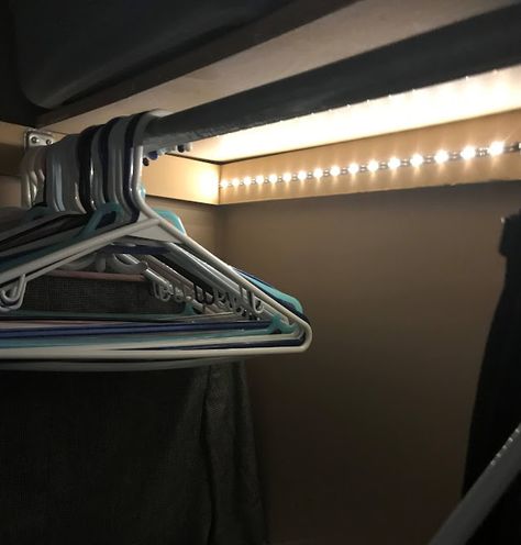 Led Lights Closet, Closet Lighting Ideas, Closet Redo, Cupboard Lights, Battery Powered Light, Closet Light, Small Closets, Closet Lighting, Small Closet