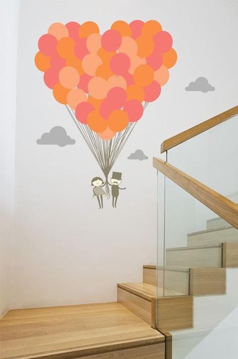 Love balloon wall art Balloon Mural Wall, Balloon Painting, Love Balloon, Mural Wall, Balloon Wall, Wall Paint, Wall Murals, Wall Painting, Baby Mobile