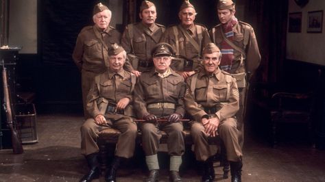 Dad's Army 1968-1977 (Back row L-R) Arnold Ridley as Pvt. Charles Godfrey, James Beck as Pvt. Joe Walker, John Laurie as Pvt. James Frazer, Ian Lavender as Pvt. Frank Pike. (Front row L-R) Clive Dunn as LCpl. Jack Jones, Arthur Lowe as Capt. George Mainwaring, John Le Mesurier as Sgt. Arthur Wilson British Tv Comedies, Bill Nighy, Social Norms, Classic Comedies, British Comedy, Substitute Teacher, How I Met Your Mother, Old Tv Shows, British Tv