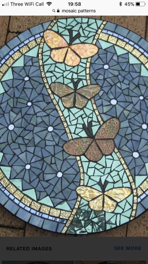 Mosaic Design Ideas, Free Mosaic Patterns, Butterfly Mosaic, Mosaic Birdbath, Mosaic Art Diy, Mosaic Stepping Stones, Mosaic Animals, Mosaic Garden Art, Mosaic Art Projects