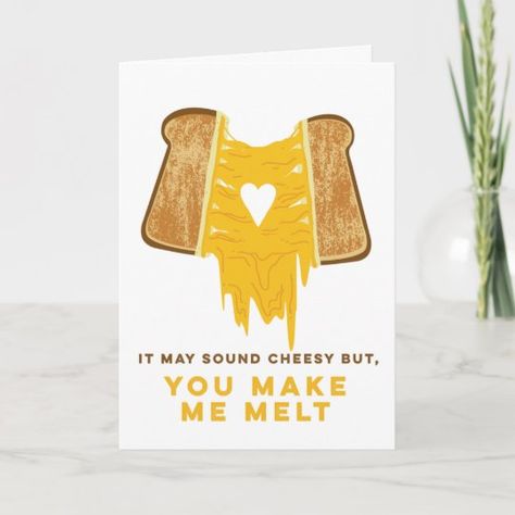 Cute Valentines Day Cards, You Make Me Melt, Punny Valentines, Punny Cards, Funny Valentines Cards, Food Pun, Valentine Postcards, Pun Card, Homemade Valentines