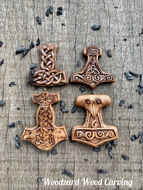 Viking Carving, Carving Wood, Miniature Houses, Wood Pendant, Hammers, Walnut Wood, Thor, The Collection, Vikings