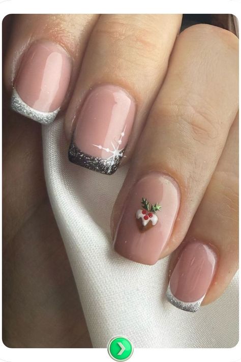 French tips with holly leaf details. A minimalist yet festive nail design that balances seasonal charm with understated elegance for classy December nail styles. December Nail Ideas, December Style, Festive Nail Designs, Chic Nail Designs, December Nails, Festival Nails, Nail Styles, French Tips, Holly Leaf