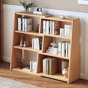 IOTXY Wooden Extendable Shelf Bookcase - 3-Tier Ladder Low Short Bookshelf for Small Space or Corner, Oak, S Short Wide Bookshelf, Short Bookshelf, Unique Bookshelf, Bookshelves For Small Spaces, Wide Bookshelf, Low Bookshelves, Unique Bookshelves, Ladder Bookshelf, Small Bookshelf