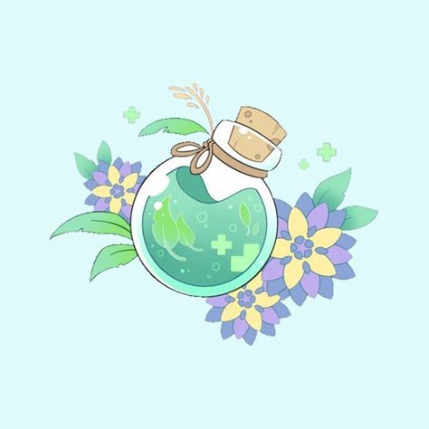 Kawaii Potion Bottle, Health Potion Art, Healing Potion Art, Cute Potion Bottles Drawing, Magic Potion Drawing, Potions Drawing, Potion Bottles Drawing, Potion Drawing, Potion Art