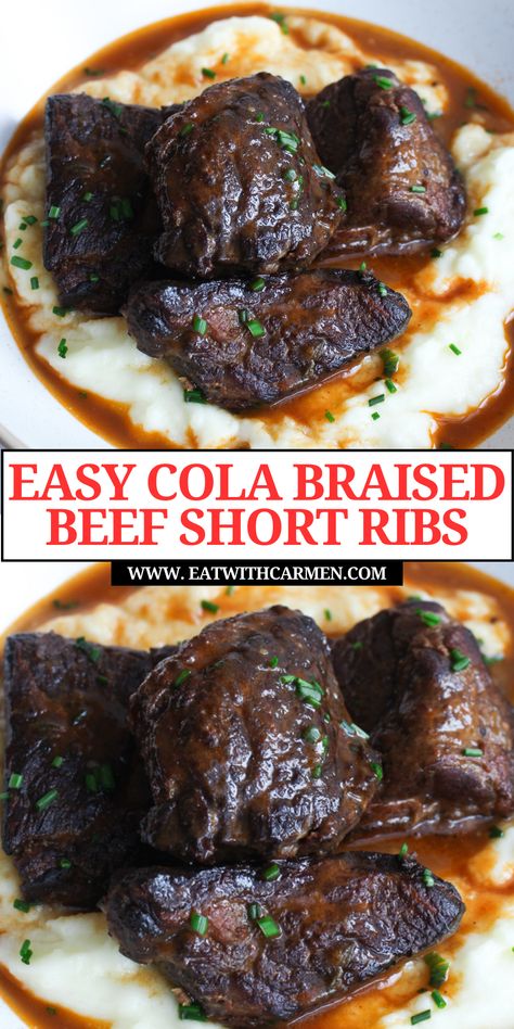 Savor the rich flavors of Delicious Cola Braised Short Ribs (inspired by The Bear)! This dish combines coca cola ribs with tender boneless beef short ribs, making it a standout among rib recipes. Perfect for fans of beef dishes, this braised short ribs recipe is both comforting and flavorful. Ideal for your short ribs slow cooker collection, it's one of the best beef recipes easy to prepare. Add this to your list of must-try steak recipes for a unique twist on classic flavors. Boneless Short Rib Recipe, The Bear Recipes, Cola Braised Short Ribs, Boneless Beef Ribs Recipe, Cola Ribs, Coca Cola Ribs, Short Rib Recipes Oven, Air Fryer Steak Bites, Boneless Beef Ribs