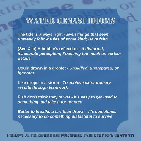 Dnd Idioms, Dnd Languages, Water Genasi, Writing Folders, Dungeon Master Screen, Character Prompts, Dungeon Master's Guide, Dnd 5e Homebrew, Dnd Stuff