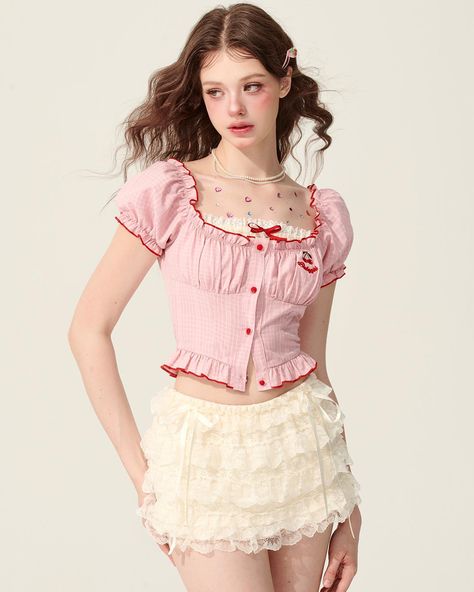 🛍️🛍️Elevate your wardrobe with these fashion tops. dresses and skirts. More fashion clothes👉https://www.devilinspired.com/Kawaii-Dailywear #devilinspired #kawaii #kawaiifashion #summerdress #summeroutfit #fashionoutfit Puff Sleeve Design, Elegant Blouses, Chic Pink, Puff Sleeve Blouse, Feminine Look, Pink Plaid, Puff Sleeve Top, Pink Blouse, Kawaii Fashion