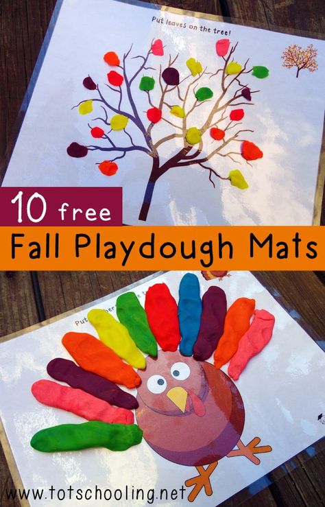 10 Free Fall Playdough Mats from Totschooling Fall Playdough Mats, Fall Playdough, Freetime Activities, Theme Preschool, Playdough Activities, Thanksgiving Preschool, Playdough Mats, Autumn Activities For Kids, Teaching Time