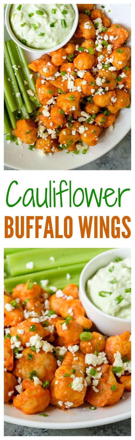 Cauliflower Buffalo Wings with \Avocado Dip. Perfect football food and tailgate food for your next game day! @wellplated Well Plated By Erin, Baked Cauliflower Bites, Buffalo Cauliflower Recipes, Well Plated, Cauliflower Buffalo Wings, Healthy Superbowl Snacks, Buffalo Cauliflower Bites, Avocado Dip, Buffalo Cauliflower