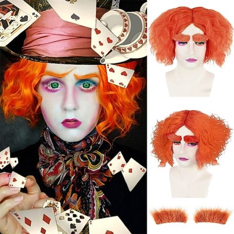 Category:Synthetic Wig; Gender:Men's; Wig Type:Cosplay Wig; Occasion:Cosplay Costumes,Vacation,Party / Evening,Daily Wear; Age Group:Adults; Characters:Mad Hatter; Color Shade:Orange; Hair Material:Synthetic Hair; Cap Construction:Machine Made; Texture:Curly; Length:Short; Features:Fluffy,Comfortable,Fashion,Easy to Carry,Soft; Heat Resistant:Yes; Listing Date:06/23/2022; Cap Circumference:; Front to Back:; Nape of Neck:; Side to Side Across Forehead:; Side to Side Over Top:; Temple to Temple Ac Mad Hatter Cosplay, Orange Wigs, Wigs For Men, Hatter Costume, Mad Hatter Costume, Short Wave, Anime Halloween, Halloween Wigs, Short Waves