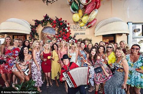 No expense spared! Anna Heinrich's La Dolce Vita-themed hens do reportedly racked up a who... La Dolce Vita Outfit, Capri Party, Dolce Vita Party, Dolce Vita Outfit, Hens Dress, Italian Garden Party, Italian Themed Party, Anna Heinrich, Lemon Themed Party