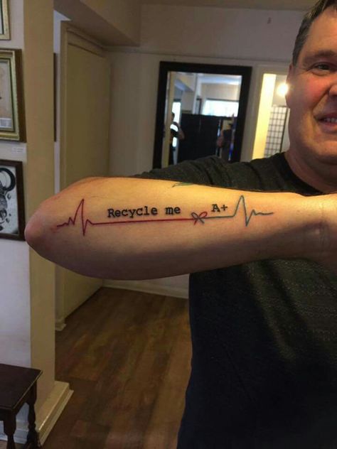 Donor tattoo Organ Donor Tattoo, Donor Tattoo, Blood Type Tattoo, After Tattoo, Blood Tattoo, Medical Items, Medical Tattoo, Tatoo Inspiration, Donate Life