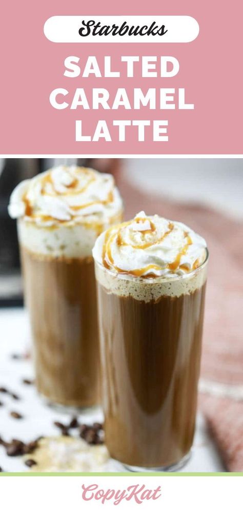 Starbucks Salted Caramel Latte is a creamy coffee drink with sweet caramel and a touch of sea salt. Get the easy copycat recipe and find out how to make the best salted caramel latte at home. Save money and make a delicious homemade espresso drink with simple ingredients. Caramel Latte Starbucks, Salted Caramel Iced Coffee, Homemade Espresso, Caramel Latte Recipe, Salted Caramel Latte, Caramel Drinks, Espresso Drink, Fancy Coffee Drinks, Salted Caramel Coffee