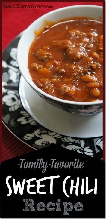 Sweet Chili Recipe - this is the chili recipe best that the whole family will like because it is sweet with yummy baked beans the whole family will love! This chili recipes kid friendly is sure to be fall favorite recipes dinner. Sweet Chili Recipe, 123 Homeschool 4 Me, Fall Favorites Recipes, Maple Mustard, Chili Soup, Chilli Recipes, Recipes Yummy, Favorite Recipes Dinner, Recipe Sweet