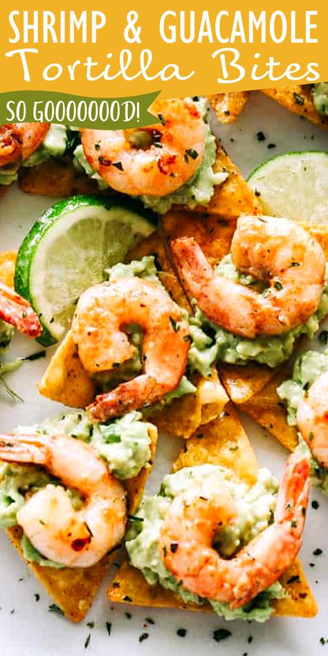 Mexican Shrimp Appetizers For Party, Shrimp And Guacamole Recipes, Shrimp Guacamole Appetizer, Shrimp And Guacamole Appetizers, Shrimp Appetizers For Party, Shrimp And Avocado Crostini, Cajun Shrimp Toast Appetizers, Tortilla Bites, Shrimp Guacamole