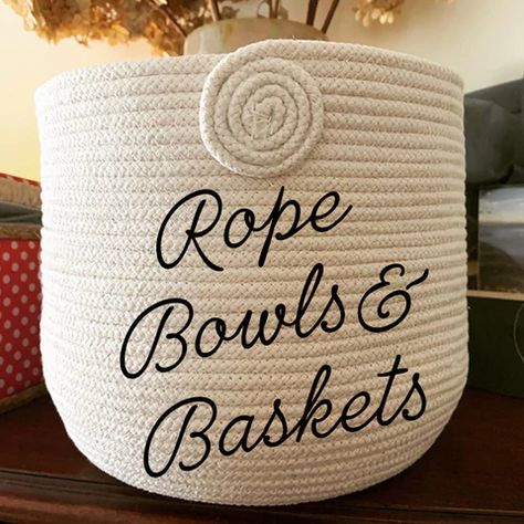 Dye Rope Basket, Sewn Rope Bowls, Coiled Fabric Bowl How To Make, How To Sew A Rope Basket, Sewn Rope Basket, Making Rope Baskets, Fabric Wrapped Rope Bowl Tutorial, Rag Baskets How To Make, How To Make Rope Bowls