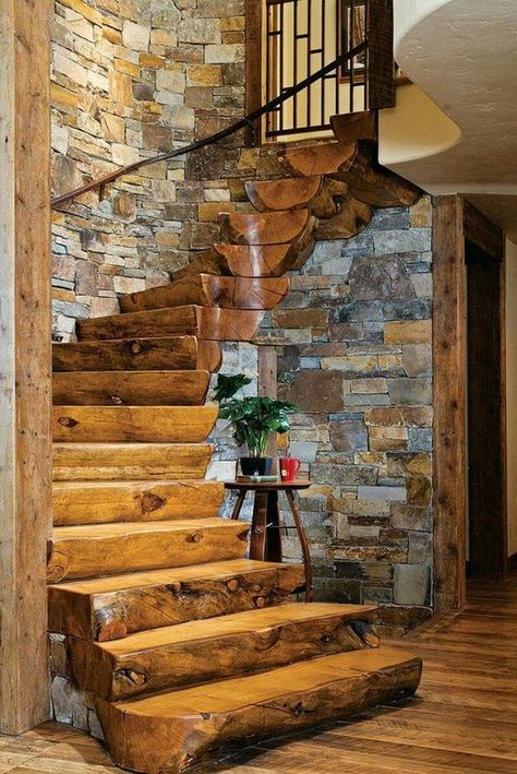 We Do Love Rustic Luxury Homes (27 Photos) - woods rustic outdoors nature mountain log cabin house home cabin Cottage Stairs, درج السلم, Stair Case, Log Cabin Homes, House Goals, Staircase Design, Cabin Homes, Style At Home, Log Homes