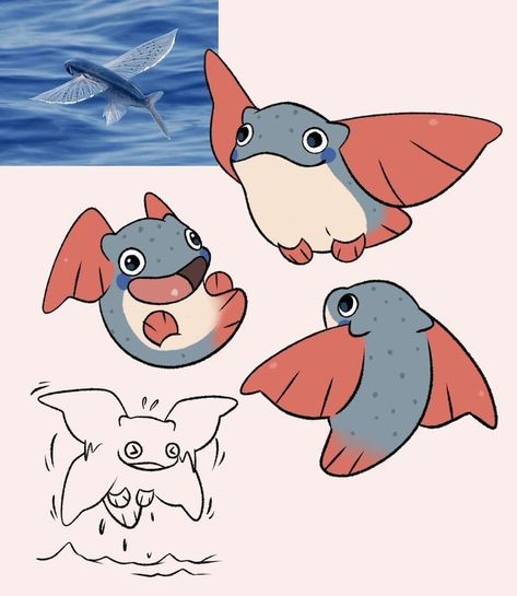 Animal Crossing Island Ideas, Flying Fish, Cute Fantasy Creatures, Creature Drawings, Island Ideas, Fantasy Creatures Art, Mythical Creatures Art, Monster Design, Creature Concept Art