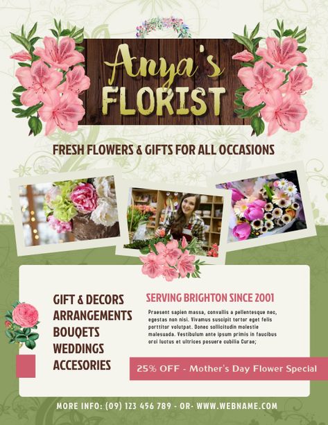 Customize this Small Business Flyer (US Letter) Template Flower Shop Flyer, Anchor Flower, Wedding Accesories, Cheap Flowers, Business Flyers, Flower Shops, Flowers Shop, Loch Lomond, Gift Business