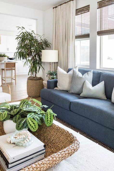 How to Make Your Home Cozy: 10 Tips That Work With Any Style Coastal Living Rooms Sofas, Neutral Coastal Living Room, Cozy Coastal Living Room, Blue Sofas Living Room, Blue Couch Living Room, Blue Couch, Pure Salt, Coastal Living Rooms, Coastal Living Room