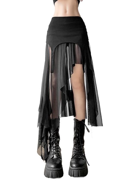 Gothic Vivienne Westwood, Black Lace Outfit, Techno Dress, Skirt Over Pants, Skirt With Pants, Top Transparente, Industrial Fashion, Punk Skirt, Mesh Clothing