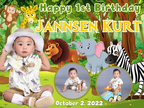 Safari Theme Tarpaulin Layout, Safari Tarpaulin Background, Tarpaulin Ideas, Kids Birthday Themes Boys, Diy Cake Topper Printable, Birthday Tarpaulin, 3rd Birthday Party For Boy, Boy Background, Birthday Tarpaulin Design