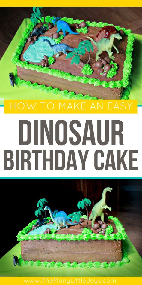 Have a dinosaur-loving birthday boy or girl? This simple-to-make dino cake requires little cake decorating skill, but is sure to make everyone roar for joy! Dinosaur Birthday Cake, Make A Dinosaur, Dino Cake, Dinosaur Birthday Cakes, Dinosaur Themed Birthday Party, Dino Birthday Party, Dinosaur Cake, Dino Birthday, Dinosaur Birthday Party