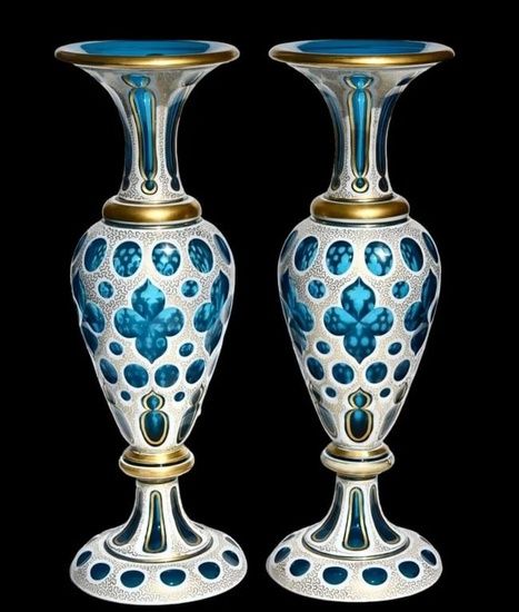 A PAIR OF MOSER GLASS VASES Moser Glass, Glass Vases, Art Glass, Glass Vase, Glass Art, Auction, United States, Vase, Crystals