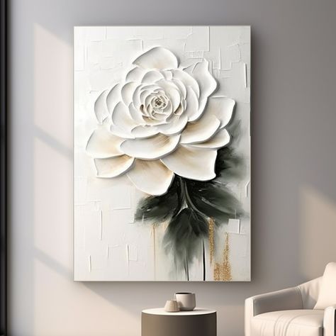 Large original 3D white flower painting floral heavy acrylic painting,ink's white rose texture simple abstract,modern living room decoration White Flower Painting, Abstract Textured Art, Rose Texture, Ocean Wave Painting, Simple Abstract, Wave Painting, Painting Floral, Butterfly Painting, Textured Art