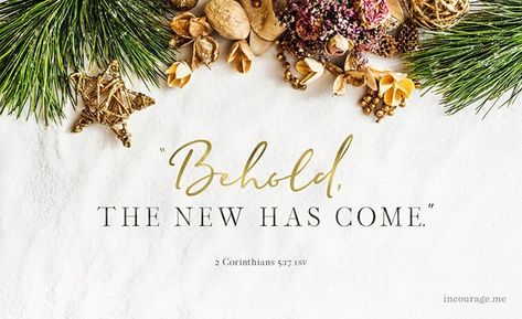 Therefore if anyone is in Christ he is a new creation. The old has passed away; behold the new has come. 2 Corinthians 5:17 (ESV)  Happy New Year from all of us at @incourage! May you feel peace in knowing that you are a new creation in Christ that He will renew your heart and offer fresh mercies every day. You are loved just as you are. Join us at the link in our bio to celebrate the new year! New Year Bible Verse, Jesus I Need You, New Creation In Christ, Christmas Bible Verses, New Creation, Holiday Quotes, Blank Calendar, Quotes About New Year, Anime Songs