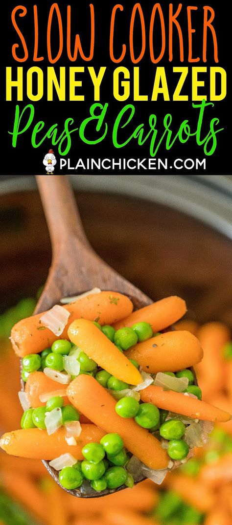 Slow Cooker Honey Glazed Peas and Carrots - easy and delicious side dish! Baby carrots, honey, butter, garlic, onion, marjoram, and peas. Amazing flavor!! Great side dish for your holiday meal! #slowcooker #sidedish #vegetables Crockpot Peas And Carrots, Fennel Recipes Soup, Peas And Carrots Recipe, Avocado Dip Recipe, Carrot Dishes, Crock Pot Vegetables, Golo Recipes, Fennel Soup, Butter Carrots