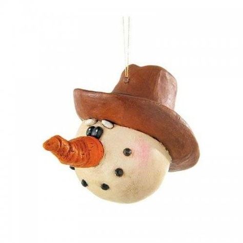 Fairy4u.com - Big Head Cowboy Snowman Figurine Christmas Ornament Cowboy Snowman, Big Cowboy, Western Christmas Tree, Hat Ornaments, Brown Cowboy Hat, Snowman Head, Hat Tip, Sculpting Ideas, Unique Gift Cards