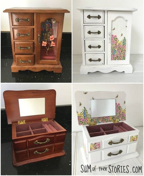 update a jewellery box with chalk spray paint Modge Podge Jewelry Boxes, Jewellery Box Makeover, Jewellery Box Upcycle, Small Jewelry Box Painting Ideas, Painted Jewlrey Boxes, Diy Jewellery Box Ideas, Painted Jewelry Boxes Diy, Refurbished Jewelry Boxes, Vintage Jewelry Box Makeover