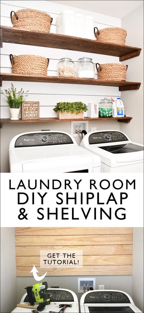 Laundry Room Shiplap, Diy Shelving, Diy Wood Shelves, Room Storage Diy, Wood Shelving, Laundry Room Shelves, Laundry Room Remodel, Laundry Room Inspiration, Laundry Closet