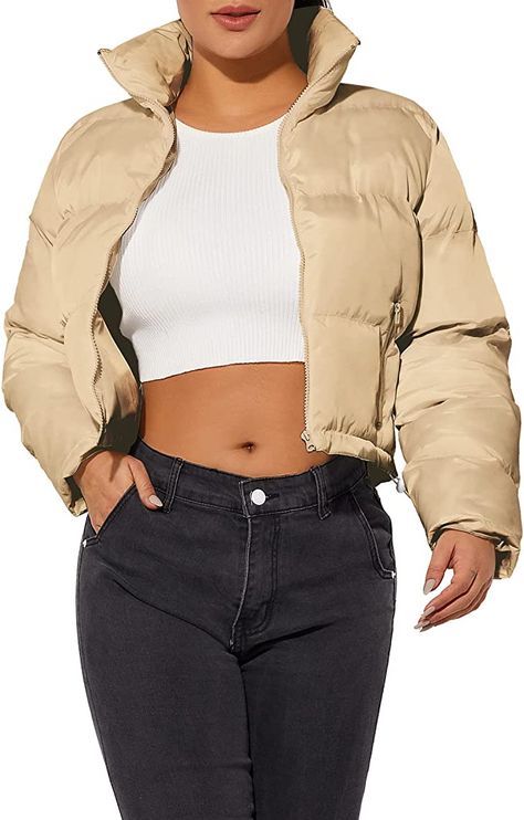 Fashion Jackets For Women, Puffer Fashion, Winter Fashion Jackets, Warm Winter Jackets, Cropped Puffer Jacket, Black Slacks, Outwear Jackets, Winter Clothing, Cropped Jacket