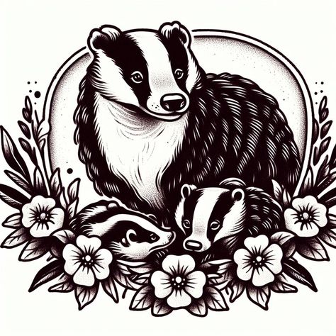 American Badger Tattoo, Honey Badger Tattoo, Old School Traditional Tattoo, Badger Tattoo, Old School Traditional, Body Images, Mama Tattoo, Painted Pebbles, Animal Shapes