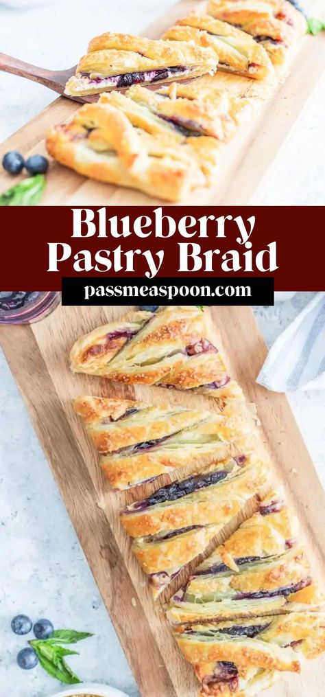 This blueberry pastry braid looks impressive but it’s surprisingly simple to make! Enjoy this for dessert or serve it for brunch! This sweet treat will be a hit. Blueberry Puff Pastry, Blueberry Pastry, Butter Braids, Pastry Braid, Braid Looks, Almond Pastry, Puff Pastry Desserts, Breakfast Recipes Sweet, Blueberry Desserts