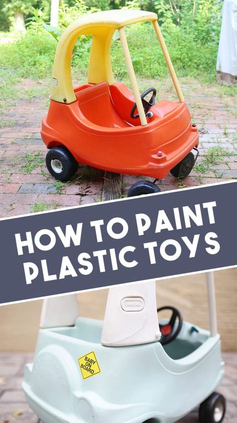 How To Paint Plastic, Cozy Coupe Makeover, Plastic Playhouse, Plastic Outdoor Furniture, Tikes Toys, Spray Paint Plastic, Best Spray Paint, Paint Plastic, Diy Bebe