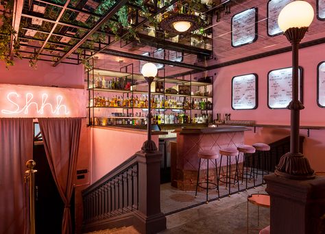 Pink Room Speakeasy on Behance Speakeasy Design, Vintage Bars, Amsterdam Bar, Lady Lair, Speakeasy Style, Hunter Journal, Stool Ideas, Bar Owner, Restaurant Vintage