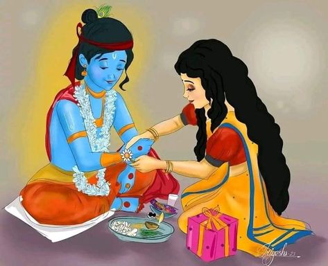 Rakshabandhan Krishna Images, Rakshabandhan With Krishna, Raksha Bandhan Krishna, Rakshabandhan Painting, Raksha Bandhan Painting, Rakhi Poster, Rakshabandhan Drawing, Raksha Bandhan Drawing, Radha Krishna Art Beautiful