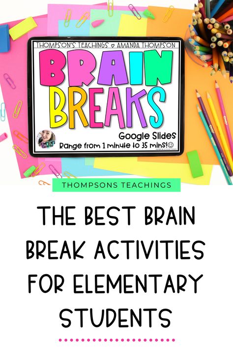 Are you looking for some brain break activities or brain break ideas that will help recharge your elementary students? These 10 brain breaks for elementary students are great for helping to get students focused. I share mindfulness activities for kids as well as movement activities for kids. There are guided meditations and yoga for kids. These are great for indoor recess as well. Students can also use these in a calm down corner. They are a great classroom management tool. Classroom Movement Games, Brain Breaks In The Classroom, Brain Break Activities Elementary, Brain Break Ideas Elementary, Energizers For The Classroom, Kindergarten Brain Break Ideas, Energizer Activities, Puzzles For Elementary Students, Brain Break Games