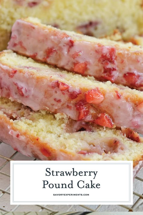 Pound Cake Strawberry, Fresh Strawberry Glaze, Strawberry Bread Recipes, Pound Cake Glaze, Vanilla Pound Cake, Fresh Strawberry Recipes, Strawberry Pound Cake, Strawberry Bread, Chilled Desserts