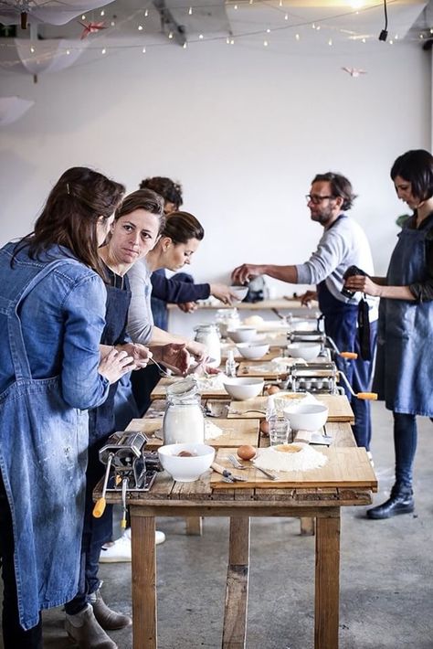 PASTA WORKSHOP - hands on pasta | london 25 March 2018 Corporate Event Ideas, Corporate Gala, Stall Decorations, Kitchen Workshop, Communal Kitchen, Organic Cooking, Sequencing Pictures, Cooking For A Group, Gala Event