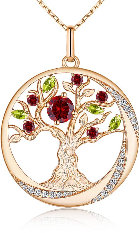 PRICES MAY VARY. ❤【925 STERLING SILVER TREE OF LIFE NECKLACE】Rose gold tree of life necklace gifts for women girls, with 1 Ct premium AAAAA january garnet zirconia birthstone. The best pendant necklace jewelry gifts for women teen girl mom wife grandma daughter sister from daughter son husband boyfriend in Christmas valentines day mothers day birthday. ❤【UNIQUE DESIGN】Original design by JD&P in California.The design elements of this pendant necklace include the sun, the moon, the tree of life, t Unique Diamond Necklace, Grandma Birthday Gifts, Jewel Drawing, January Birthstone Necklace, October Birthstone Necklace, Metal Jewelry Making, Pretty Jewelry Necklaces, Tree Of Life Jewelry, Trending Necklaces