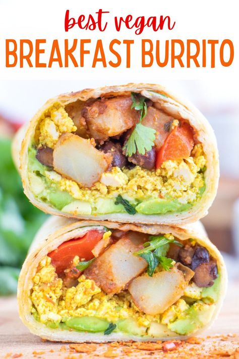 This delicious vegan breakfast burrito is filled with tofu scramble, potato, beans, avocado and more. A great hearty vegetarian breakfast! #veganbreakfastburrito #veganbreakfastrecipes #veganbreakfasts #veganburritos Potato Avocado, Healthy Breakfast Burrito, Best Vegan Breakfast, Mix Salad, Vegan Breakfast Burrito, Tofu Breakfast, Spring Mix Salad, Cooking Tofu, Vegan Burrito