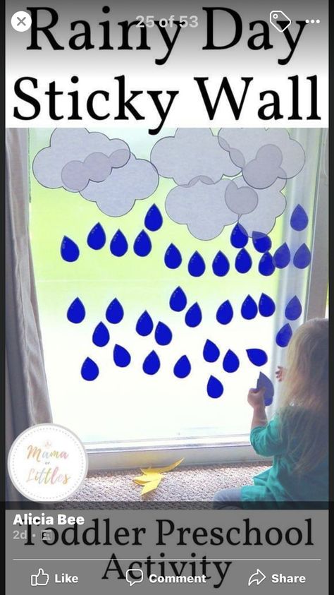 Rain Day Activities, Fun Rainy Day Activities, Weather Activities For Kids, Indoor Toddler Activity, Preschool Weather, Rainy Day Activities For Kids, Sticky Wall, Weather Crafts, Indoor Activities For Toddlers