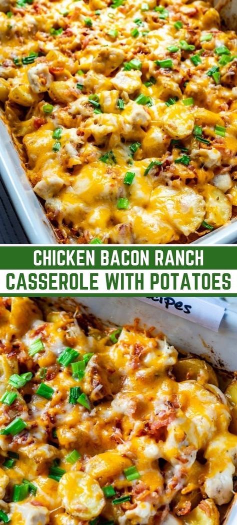 Cheesy, rich, smokey, and delicious are just a few words that come to my mind when trying to describe this chicken bacon ranch casserole with potatoes. Crumbled Bacon Recipes, Chicken Bacon Ranch Casserole Potatoes, Chicken Ranch Casserole, Chicken Bacon Casserole, Bacon Casserole Recipes, Casserole With Potatoes, Casserole Meals, 6 Sisters, Luncheon Recipes