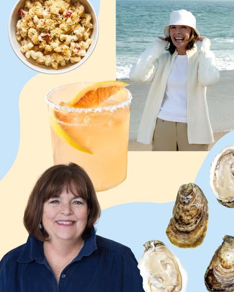 Graphic collage representing the coastal grandmother trend of lobster mac and cheese, a paloma cocktail, fresh oysters, movie still of Diane Keaton in Something's Gotta Give, and Ina Garten. Coastal Grandmother Summer, Olive Garden Chicken Gnocchi, Chicken Gnocchi Soup Olive Garden, Truffle Cookies, Oysters Rockefeller, Lobster Mac And Cheese, Beach Dinner, Chicken Gnocchi Soup, Tomato Pie